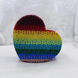 Manufacturer Supplier China Cheap Evening Bags Women Party Purse Rainbow Heart Crystal Clutch 2024