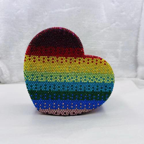 Manufacturer Supplier China Cheap Evening Bags Women Party Purse Rainbow Heart Crystal Clutch 2024