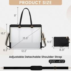LOVEVOOK 2pc/set Laptop Bag 15.6 in Canvas Leather Tote Bag Large Work Bag with Clutch Purse Office Business Briefcase for Women