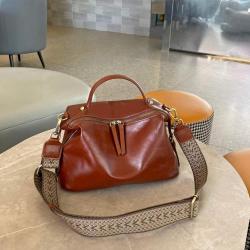 Fashion Women Authentic Designer Full Grain Vegetable Tanned Leather Ladies Small Boston Travel Shoulder Bag Handbag Wholesale