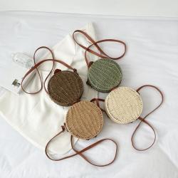 Summer straw woven bag 2024 new tide shoulder small round handbag retro simple cross-body beach bags sling bag