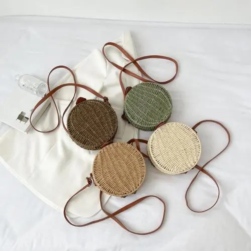 Summer straw woven bag 2024 new tide shoulder small round handbag retro simple cross-body beach bags sling bag