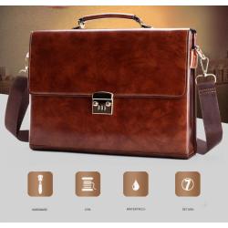 High Quality PU Leather Briefcase Bag Men Hot Selling Vintage Office Business Messenger Laptop Bag Portable Password Lock Work