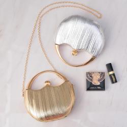 Factory direct half round party bags wedding shiny glitter gold clutch evening bags