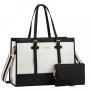 LOVEVOOK 2pc/set Laptop Bag 15.6 in Canvas Leather Tote Bag Large Work Bag with Clutch Purse Office Business Briefcase for Women
