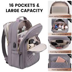 LOVEVOOK 2023 Fashion Quilted Laptop Bag School Business Work Travel Nurse Teacher Daypack with USB Laptop Backpack for Women