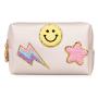 Low MOQ Personalised Waterproof Travel Letters Makeup Pouch Bag Towel Embroidery chenille patch cosmetic bag