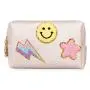 Low MOQ Personalised Waterproof Travel Letters Makeup Pouch Bag Towel Embroidery chenille patch cosmetic bag