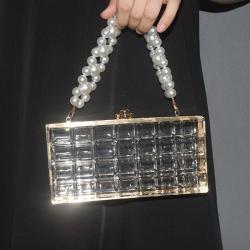New Acrylic Transparent Bag Female Pearl Chain Handbag Dinner Banquet Hand Messenger Bag bolsos para mujeres
