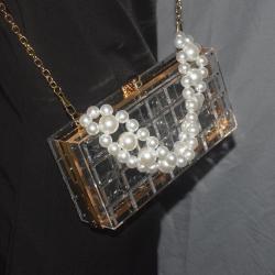 New Acrylic Transparent Bag Female Pearl Chain Handbag Dinner Banquet Hand Messenger Bag bolsos para mujeres