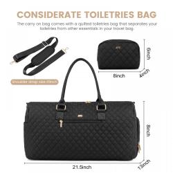 JFFD Fashion 2pc/set Quilted Travel Duffle Bag with Shoe Compartment & Toiletry pouch Carry on Overnight Weekender Bag unisex