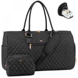 JFFD Fashion 2pc/set Quilted Travel Duffle Bag with Shoe Compartment & Toiletry pouch Carry on Overnight Weekender Bag unisex