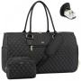 JFFD Fashion 2pc/set Quilted Travel Duffle Bag with Shoe Compartment & Toiletry pouch Carry on Overnight Weekender Bag unisex