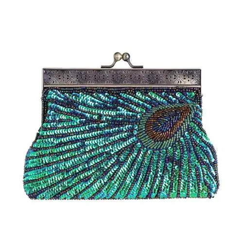 Luxury Beaded Sequin Peacock Evening Clutch Bags Party Wedding Sequins Purse Bag