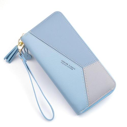 New ladies  long  style contrast color stitching zipper tassel large capacity wallet mobile phone bag wallets for women