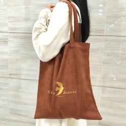 Promotion Custom Logo Printing Faux Suede Handle Shopping Bag Luxury Brown Velvet Travel Shopping Tote Bag