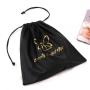 Custom Logo Printed Black Color Satin Drawstring Hair Packaging Extension Bag Soft Satin Silk Dust Underwear Pouch