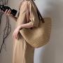 Straw Woven Shoulder Ladies Bag Bolsos New Fashion Bucket Bag Pure Color Zipper Leisure Bags