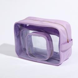 Keymay Stock Waterproof Travel Toiletry Bag With Handle Strap Custom Makeup Organizer Pouches Clear Transparent Pvc Cosmetic Bag