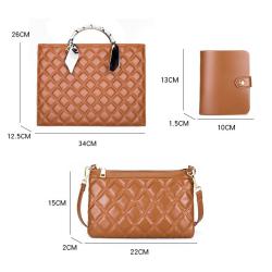 2024 Wholesale Quilted 3 Pieces Tote Bag Handbag Set For Women Luxury With Fashion Scarf