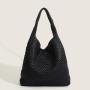 2024 ODM Handmade Woven Tote Bag for Women Custom Logo PU Lining Zipper Closure Solid Color Handbag for Leisure and Travel
