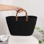 Striped Large Capacity Cotton Woven New Bamboo French Retro Straw Portable Beach Women'S Bag