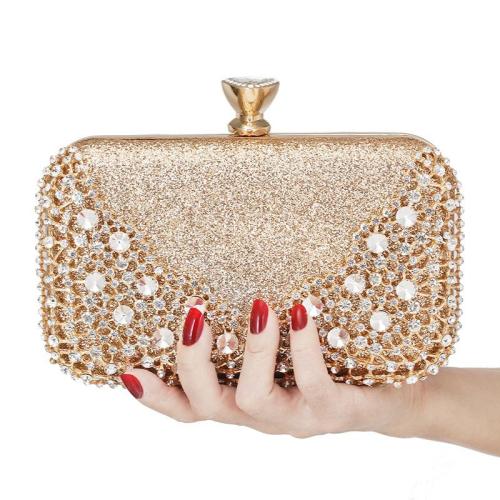 Hot sale fashion box rhinestone bag handmade ladies handbag women glitter clutch bag golden design evening bag