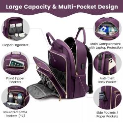 LOVEVOOK 2023 Durable Waterproof Quilted Baby Bag with Changing Pad & Pacifier Holder travel mommy diaper bag Maternity backpack
