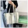 Gelory Korean Version Simple Stripes Large Capacity Ladies Shoulder Handbags Canvas Striped Zipper Tote Bag Women