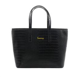 New Designer Custom Logo Satchel Handbags Tote Bag Black Pu Leather Shoulder Crossbody Top Handle Purse with Zipper Handbags