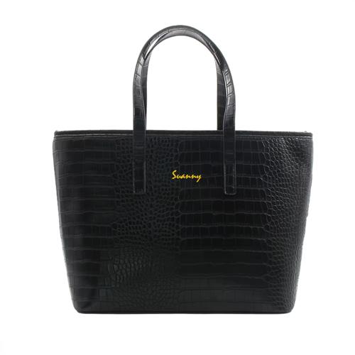 New Designer Custom Logo Satchel Handbags Tote Bag Black Pu Leather Shoulder Crossbody Top Handle Purse with Zipper Handbags