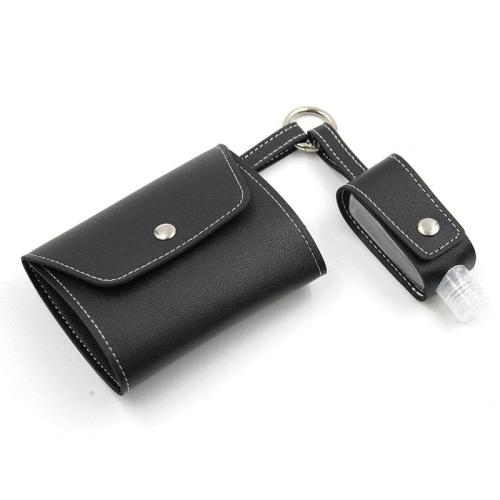 Pu Leather Dustproof Facemask Storage Case With Custom Logo Face Mask Holder plus Hand Sanitize Bottle Holder