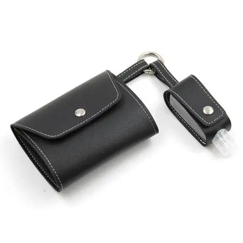 Pu Leather Dustproof Facemask Storage Case With Custom Logo Face Mask Holder plus Hand Sanitize Bottle Holder