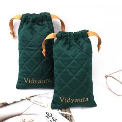 Custom Logo Printing Quilting Thick Satin Sunglasses Jewelry Packaging Bag Drawstring Satin Lipstick Storage Pouch