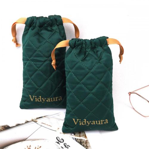 Custom Logo Printing Quilting Thick Satin Sunglasses Jewelry Packaging Bag Drawstring Satin Lipstick Storage Pouch