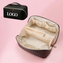 custom multi-function waterproof double zipper pu leather make up organizer cosmetic bags travel makeup pouch bag