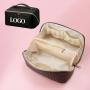 custom multi-function waterproof double zipper pu leather make up organizer cosmetic bags travel makeup pouch bag