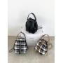 Wholesale Removable Shoulder Strap Backpack Black Plaid Chain Canvas School Bag PU Leather Bucket Backpack for Women