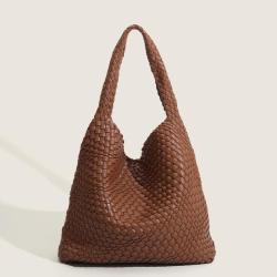 2024 ODM Handmade Woven Tote Bag for Women Custom Logo PU Lining Zipper Closure Solid Color Handbag for Leisure and Travel