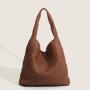 2024 ODM Handmade Woven Tote Bag for Women Custom Logo PU Lining Zipper Closure Solid Color Handbag for Leisure and Travel