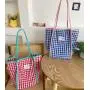 ZWY099 New Color Collision Plaid Cotton Girls Shoulder Bag Lightweight Travel Picnic Shopping Tote Bag Wholesale Checkered Bag