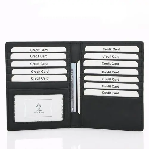Factory Wholesale Men's Leather Wallets Anti-Theft RFID Blocking Wallet Black Credit Card Holder Money Cash Clip