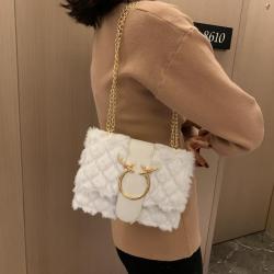 ZR021 Deer Women's Bag New Fashion Girl Simple Chain One Shoulder Lamb Chain Plush Small Square Bag Female Elegant Crossbody Bag