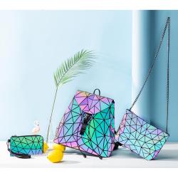 Lovevook 2024 OEM custom logo women reflective back pack set crossbody bags ladies school bag women Geometric luminous backpacks