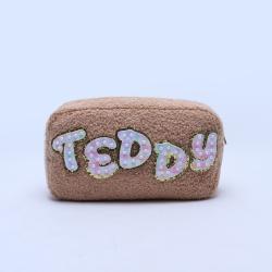 Bridesmaid Gift DIY Personalized Chenille Letter Patches Plush Teddy Sherpa Bag Mini Pouch Makeup Travel Bag Pouch Bag Cosmetic