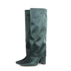 Botas Largas Fashion Design Fall Winter European And American Women Sleeve Boots Square Toe Block Heel Knee High Tube Boots