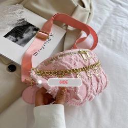 2024 Custom Logo Denim Shoulder Fanny Pack For Women Jeans Waist Bag With Charm