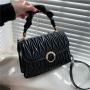 2023 Pleated Women's Bag Texture Pu Diamond Lattice Embroidered Thread Pearl Handbag Solid Color Single Shoulder Messenger Bag