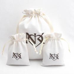 Small White Creamy Cotton Linen Drawstring Bags French Linen Gift Jewelry Bags