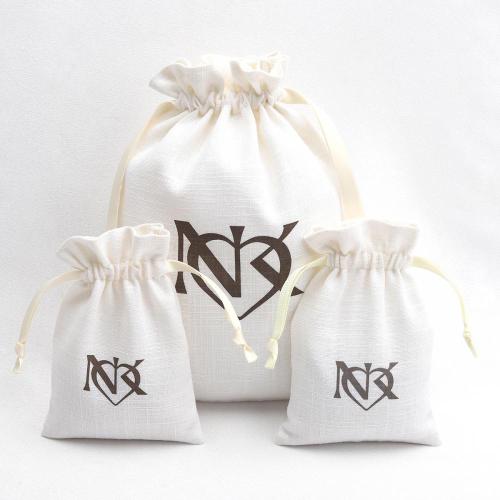 Small White Creamy Cotton Linen Drawstring Bags French Linen Gift Jewelry Bags